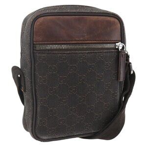 Authentic GUCCI GG Canvas Shoulder Bag Brown Silver